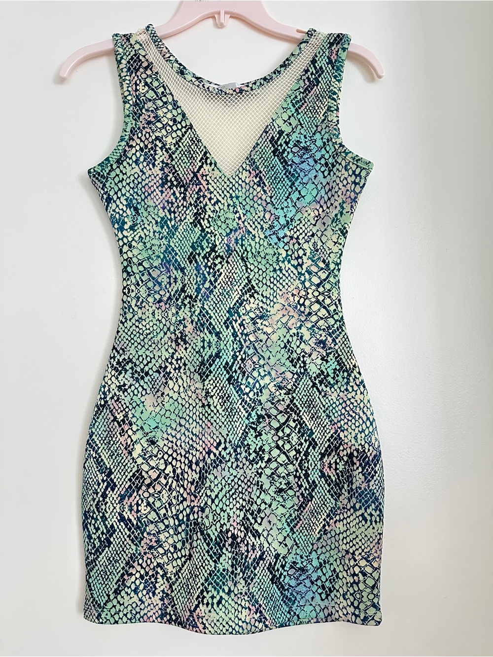 Lovers + Friends Mint, Blue & Pink Snake-Print Mini Dress